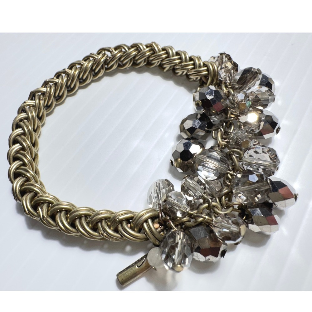 Kenneth Cole NY Gold Tone Woven Chain & Faceted Crystal Cluster Toggle Bracelet